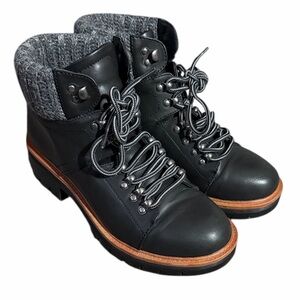 MIA Black Ankle Boots with Gray Knit Cuff size 8